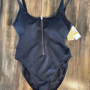 NWT MICHAEL Michael Kors Black Zip-Front Swimsuit Size 14